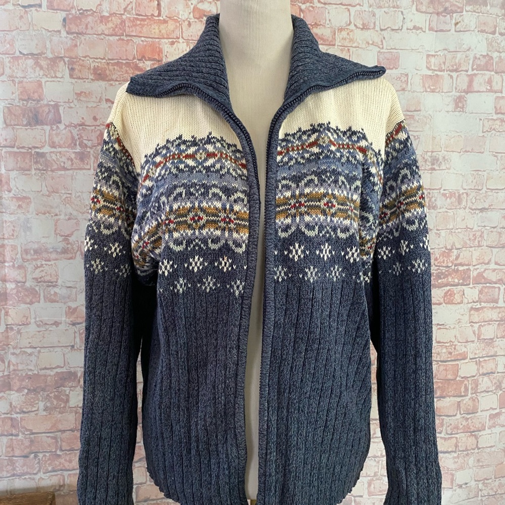 Heirloom Collectibles Cozy Fair Isle Zip-Front Cardigan Sweater